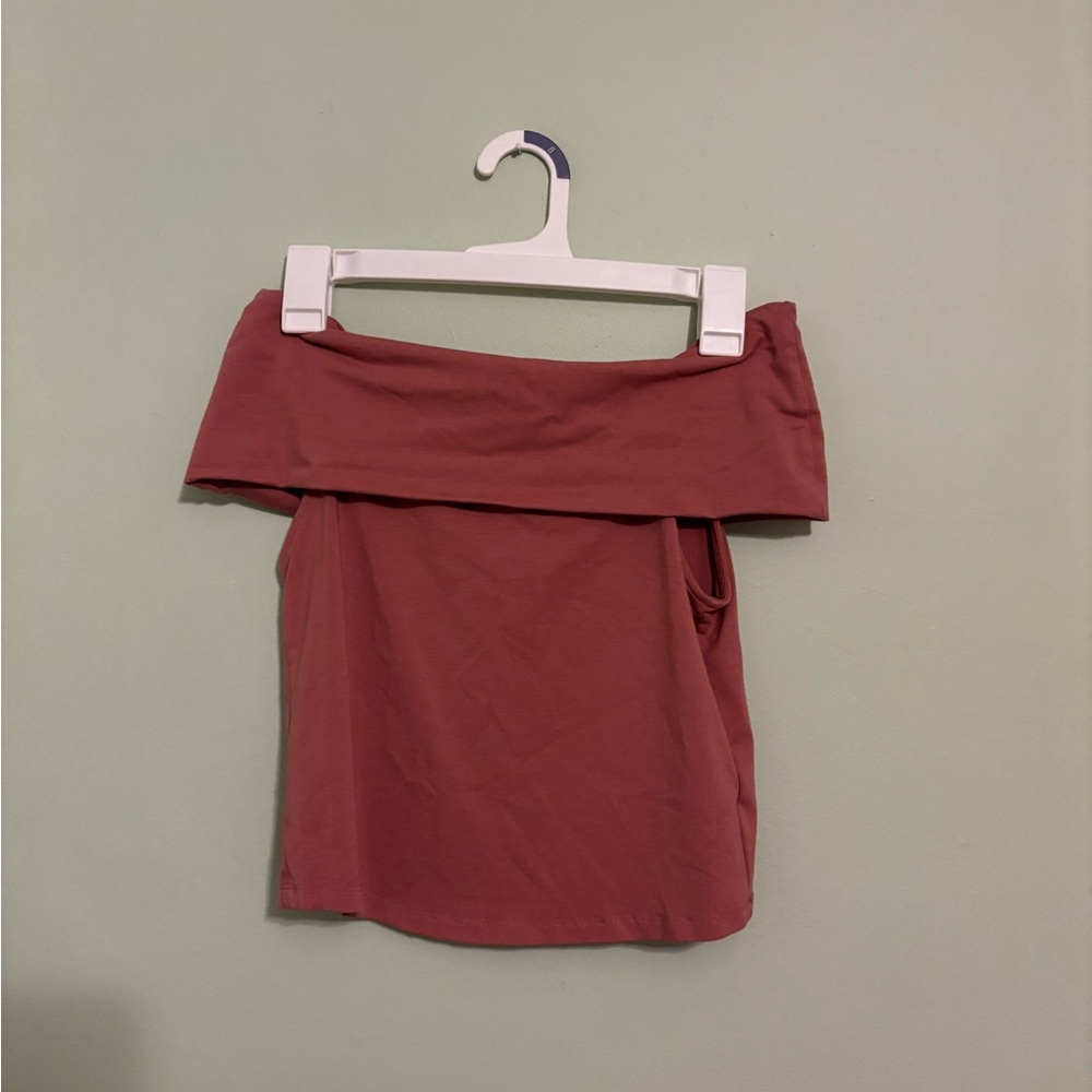 Aerie Off-Shoulder Pinky Red Crop Top